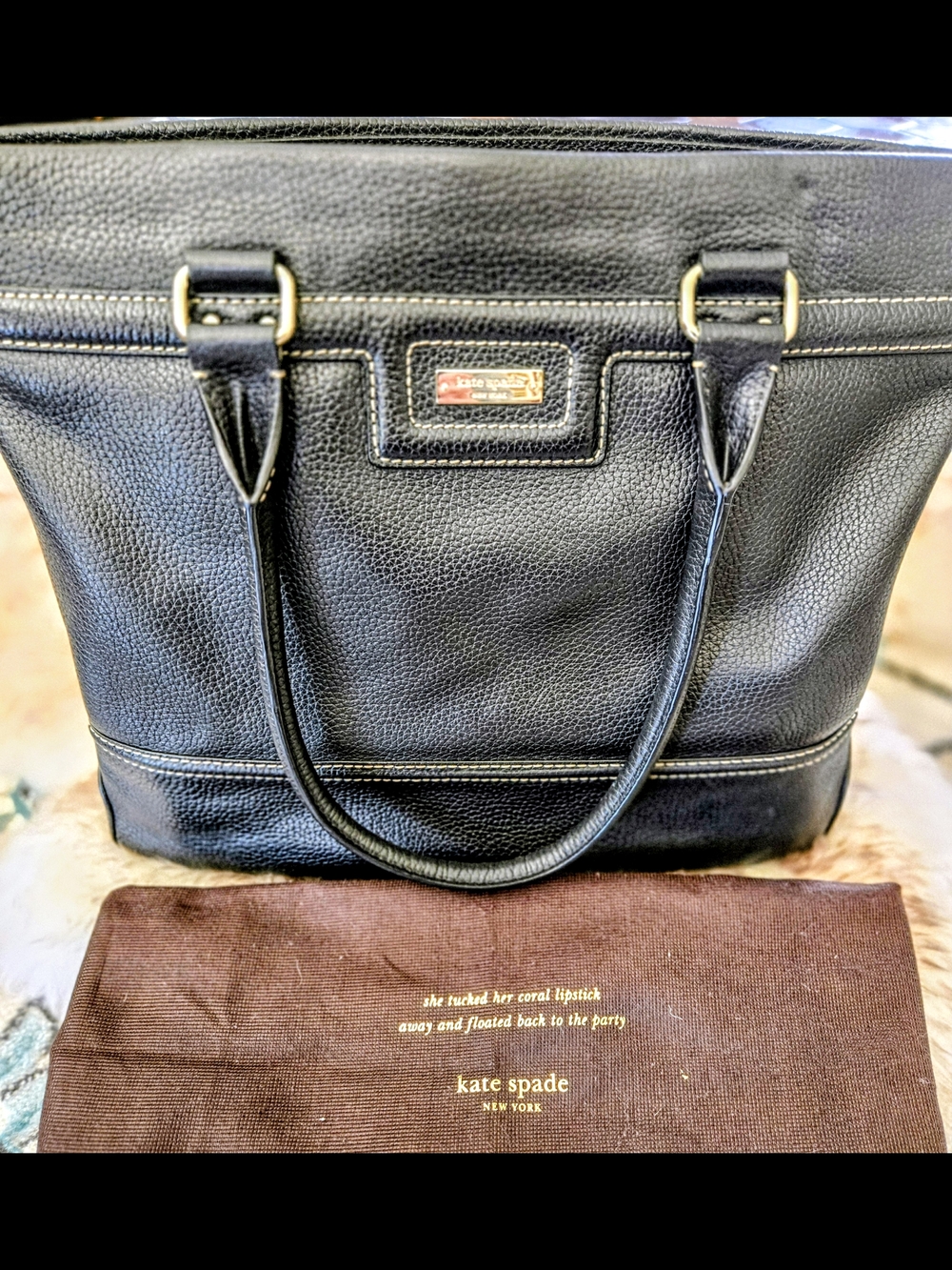 kate spade Black Pebbled Leather Tote with Gold Hardware